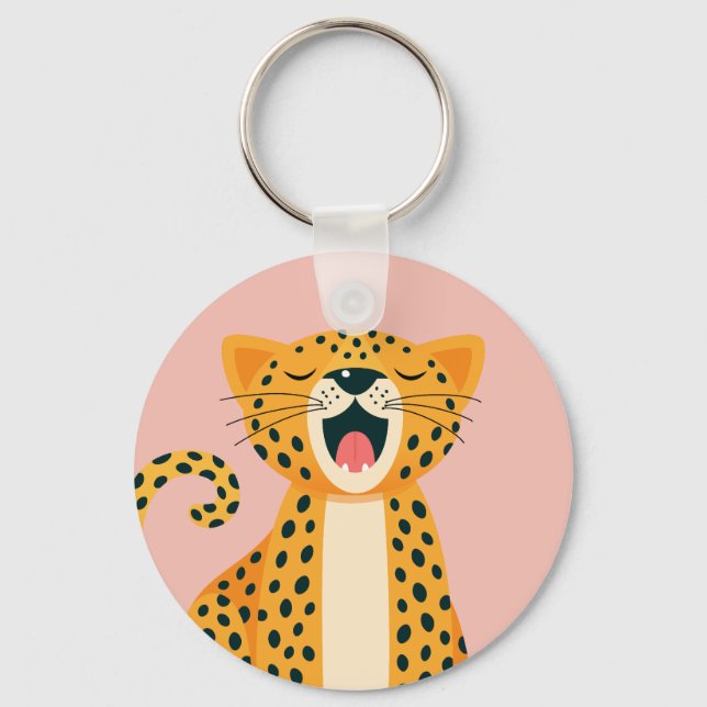 Porte-clés Guépard de dessin animé bâillant Safari fantaisist (Recto)