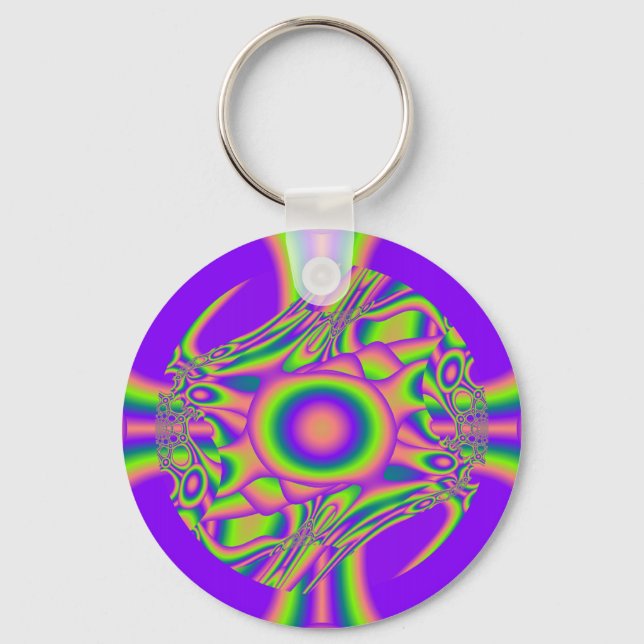Porte-clés Guerre fractale violet vert psychédélique (Recto)