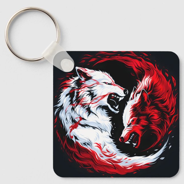 Porte-clés Guerrier Loup Cosmique Rouge Blanc (Recto)