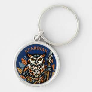 Porte-clés Guerrier tribal du hibou, gardien de la nuit