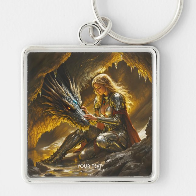 Porte-clés Guerrière féminine dragon mignon fantasy (Devant)