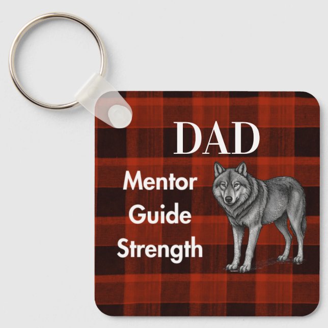 Porte-clés Guide du mentor Papa Force & Cœur Wolf carreau rou (Recto)