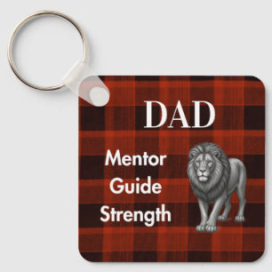 Porte-clés Guide du mentor Papa Force et cœur Lion carreau ro