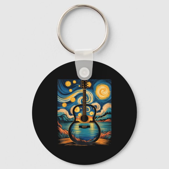 Porte-clés Guitar Lake Starry Night Music Guitarist Van Gogh  (Recto)