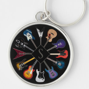 Porte-clés Guitare électrique personnalisée cercle noir