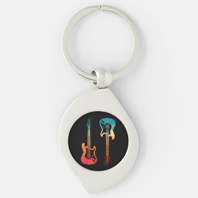 Porte-clés Guitare Rétro Guitariste Électrique Basse Guitare  (Devant)