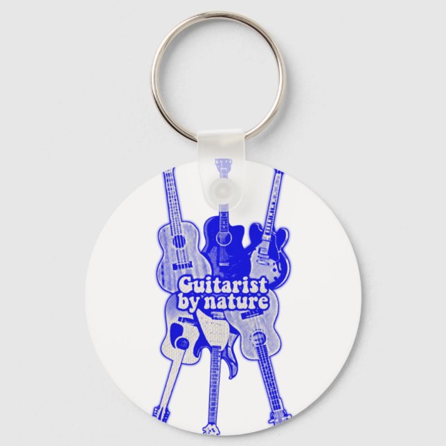 Porte-clés Guitariste de nature. guitare bleue vintage (Recto)