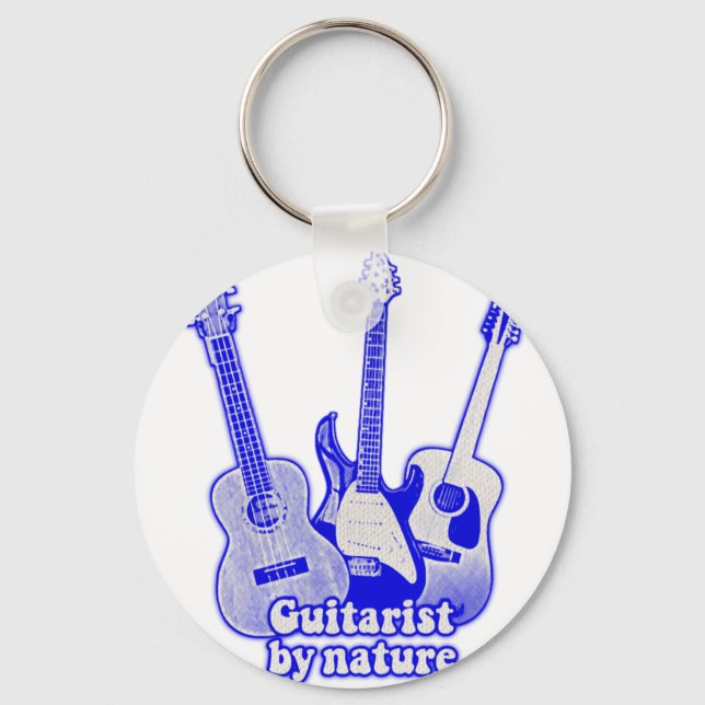 Porte-clés Guitariste par nature. guitare bleu rétro (Recto)