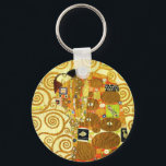 Porte-clés Gustav Klimt Fulfillment Key Chain<br><div class="desc">Gustav Klimt Fulfillment key chain. Frieze from 1909. Completed during Klimt’s golden phase, Fulfillment features an embracing couple holding each other beneath a multi-patterned quilt featuring spirals, eyes, birds, fish and other shapes. The background of the work features the same bronze spirals that would adorn the artist’s renowned Tree of...</div>