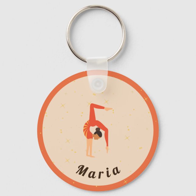 Porte-clés Gymnaste Gymnastique Orange Sparkle Sport Thème (Recto)