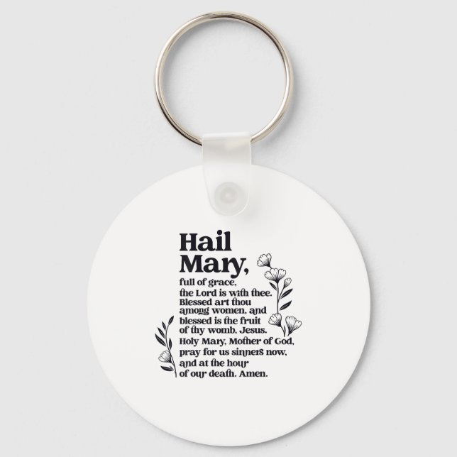 Porte-clés Hail Mary Prayer Marian Floral Christian Blessed M (Recto)