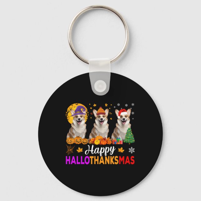 Porte-clés Hallothanksmans de Noël de Corgi Dog Halloween (Recto)