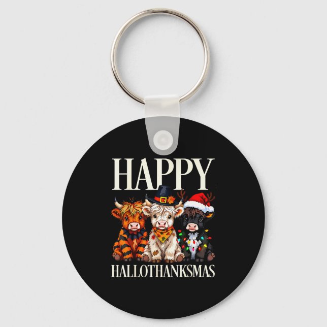 Porte-clés Hallothanksmas Highland Cow Halloween Thanksgiving (Recto)