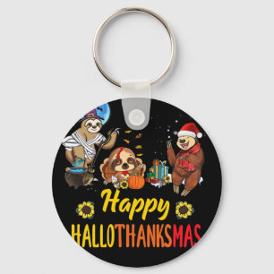 Porte-clés Hallothanksmas Père Noël Sloth Halloween Thanksgiv