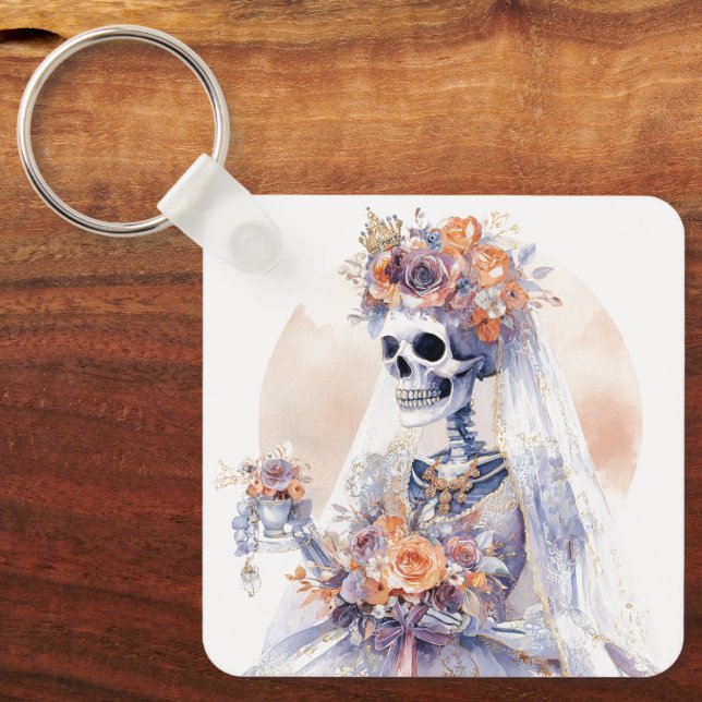 Porte-clés Halloween Aquarelle Squelette Porte - clé (Recto)