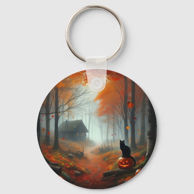 Porte-clés Halloween/Automne/Automne/citrouille/chat (Recto)
