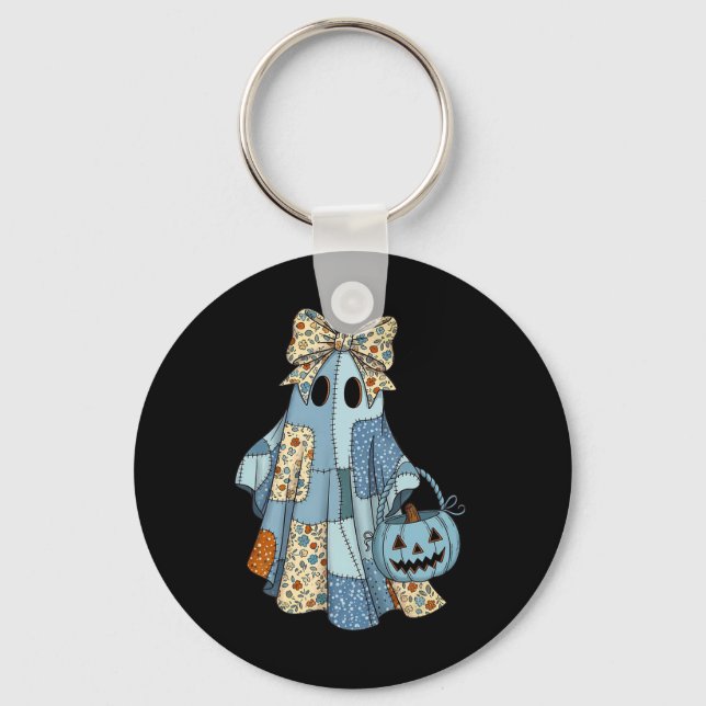 Porte-clés Halloween Blue Denim Ghost Trendy Denim Patchwork (Recto)