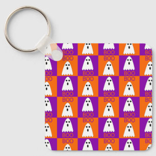 Porte-clés Halloween Boo Ghost Purple et Carrés orange