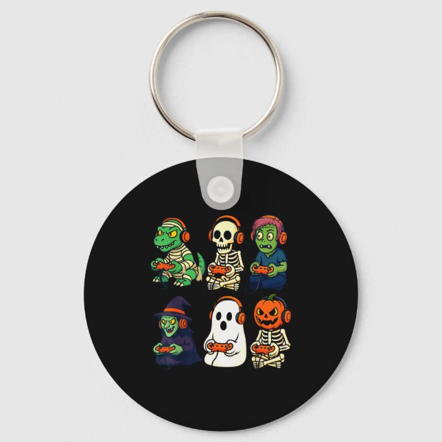 Porte-clés Halloween Boys Kids Gamer Dinosaur Skeleton Ghost  (Recto)