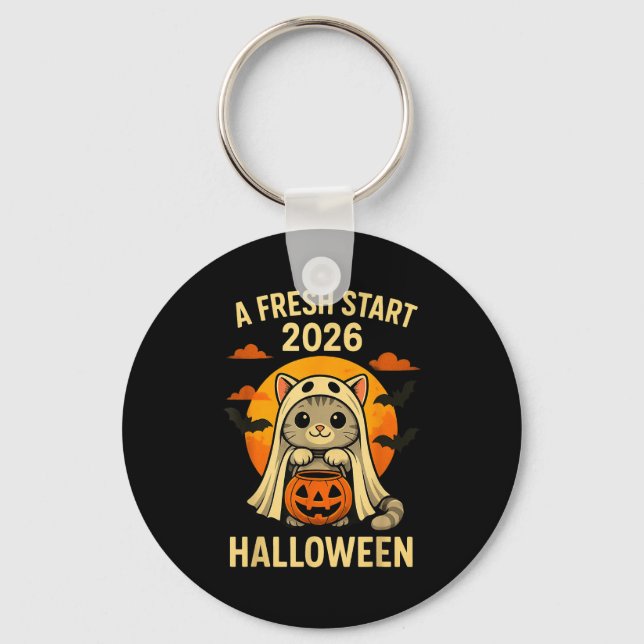 Porte-clés Halloween Cat Ghost Graphic - Fresh Start 2026  (Recto)