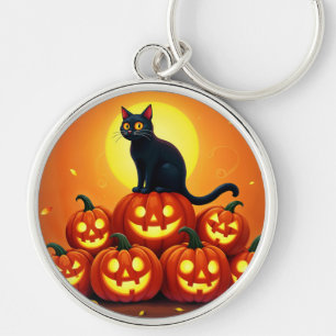 Porte-clés Halloween chat noir mignon et lanternes Jack