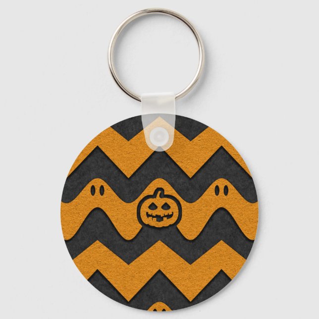 Porte-clés Halloween Chevron Motif avec Fantômes et Citrouill (Recto)