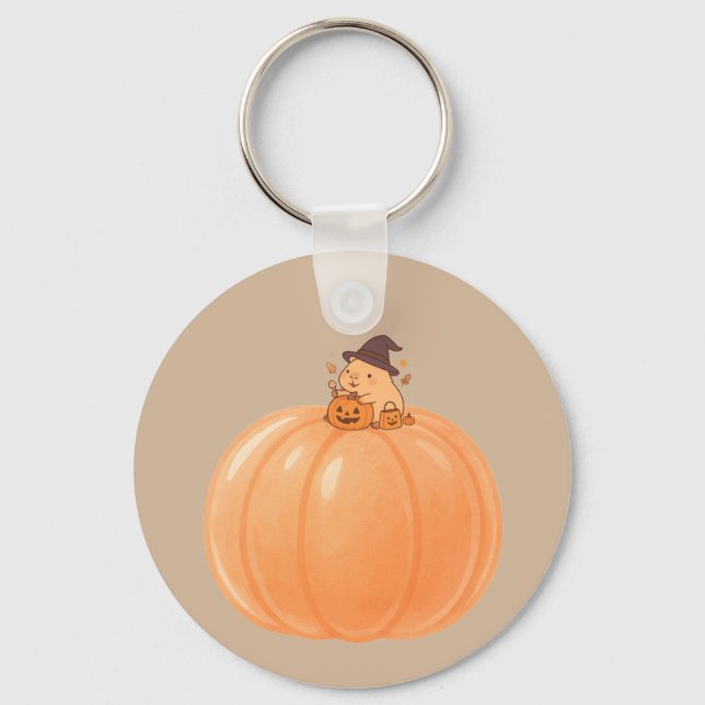 Porte-clés Halloween Citrouille Capybara Mignon (Recto)