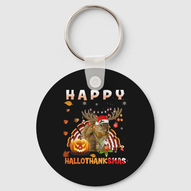 Porte-clés Halloween D'Écureuil Et Joyeux Noël Happy Hallo (Recto)
