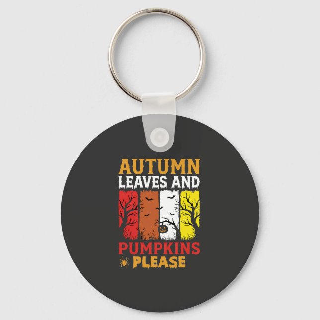 Porte-clés Halloween Feuilles d'Automne et Citrouilles Design (Recto)