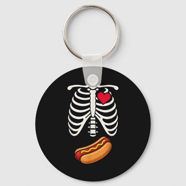 Porte-clés Halloween Funny Skeleton Ribcage Hotdog Food Lover (Recto)