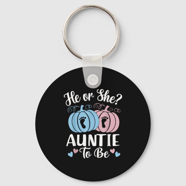 Porte-clés Halloween He Or She Auntie To Be Pumpkin Gender Re (Recto)