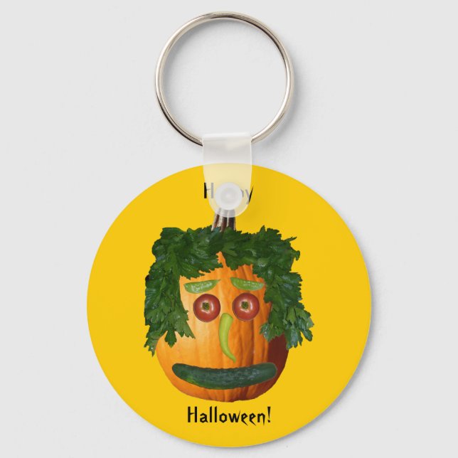 Porte-clés Halloween heureux - Visage Citrouille non coupé (Recto)