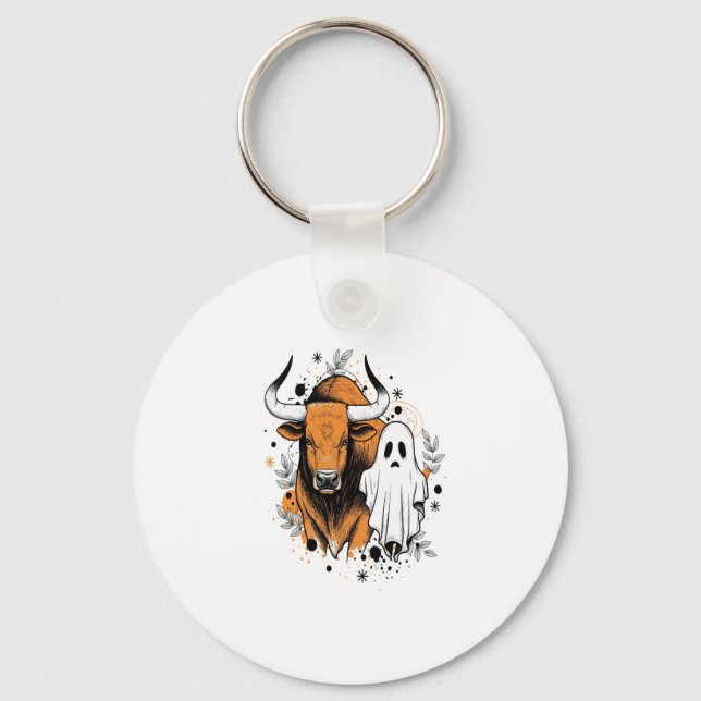 Porte-clés Halloween Highland Cow Cute Fall (Recto)