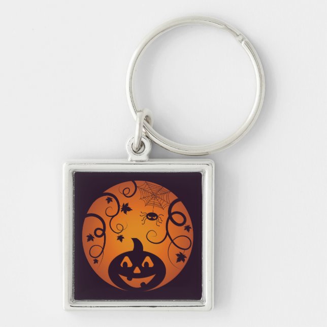 Porte-clés Halloween Jack-o'-lantern citrouille visage et ara (Devant)
