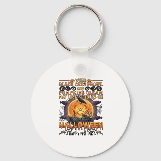 Porte-clés Halloween Joyeuse Pêche Chats Noirs Citrouilles Co (Recto)