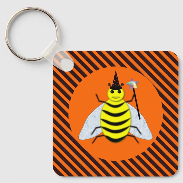 Porte-clés Halloween Magic Bee Witch Orange et Black Stripes (Recto)