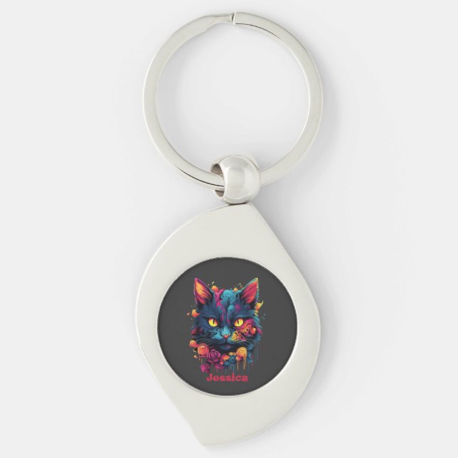 Porte-clés Halloween personnalisé/sorcière/assistant/chat got (Devant)
