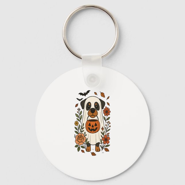 Porte-clés Halloween Rottweiler avec Fleurs (Recto)