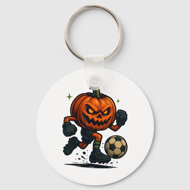Porte-clés Halloween Scary Pumpkin Showing Soccer Skills Spoo (Recto)