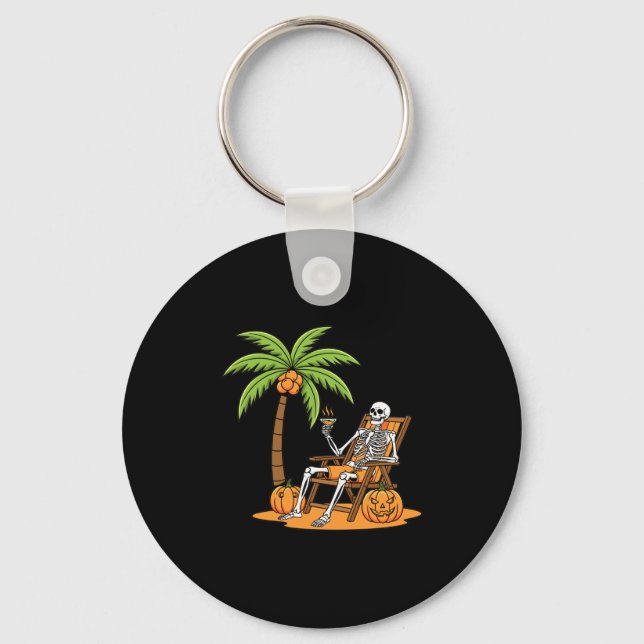 Porte-clés Halloween Skeleton Beach Vacation Palm Tree Pumpki (Recto)