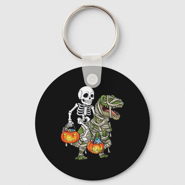 Porte-clés Halloween Skeleton équitation maman Dinosaur T Rex (Recto)
