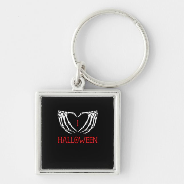 Porte-clés Halloween Squelette Mains Formant Coeur Gothique (Devant)