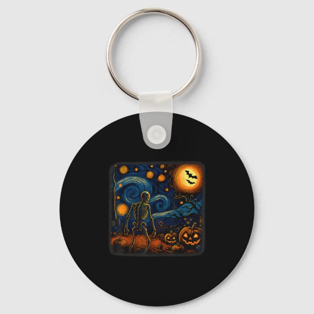 Porte-clés Halloween Squelette Starry Night Van Gogh Citrouil (Recto)