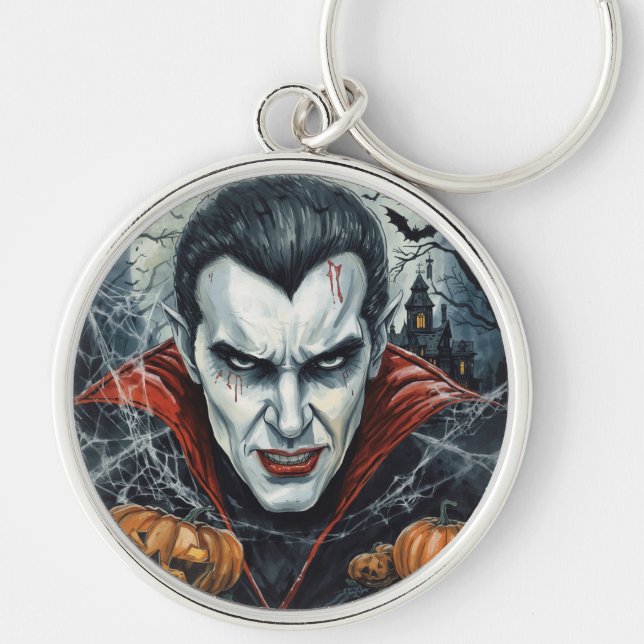 Porte-clés Halloween, Vampire assoiffé, Champ de citrouilles (Devant)