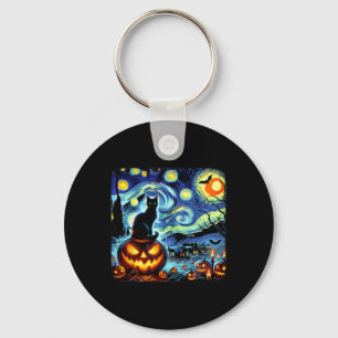 Porte-clés Halloween Van Gogh Starry Night Chat noir Citrouil