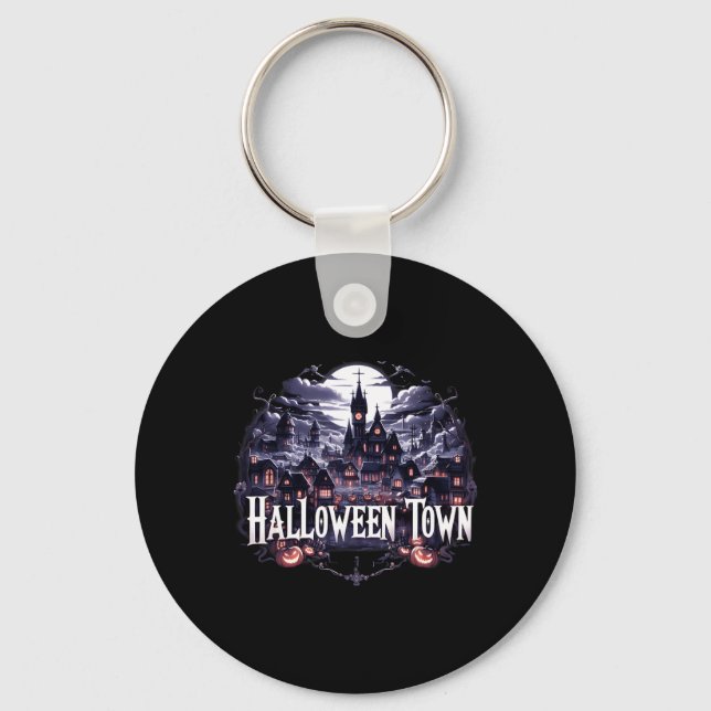 Porte-clés Halloween Ville Skeleton Ghost Citrouille Hallowee (Recto)