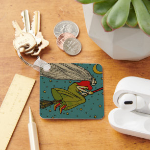 Porte-clés Halloween vintage, sorcière maléfique volant sur u