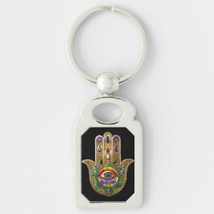 Porte-clés Hamsa Améthyste Rubis Troisième Œil Peint en Or