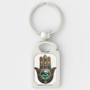 Porte-clés Hamsa Brun Coloré Troisième Œil Arc-en-Ciel