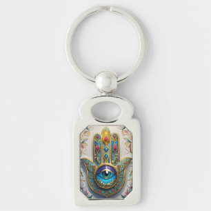Porte-clés Hamsa du Troisième Œil en Filigrane Coloré Or Bleu